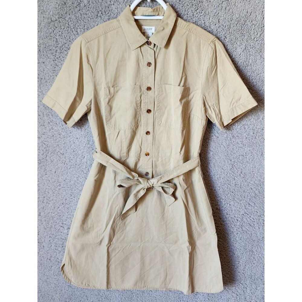 J. Crew Women's Short Sleeve Button Front Belted Shirt Dress Sz 2 Utility Safari
